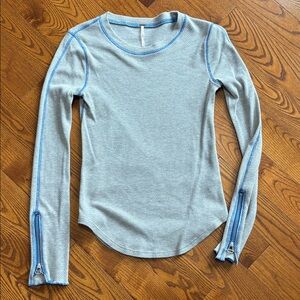 Free People Grey and Blue Long Sleeve Top with Zipper Accents